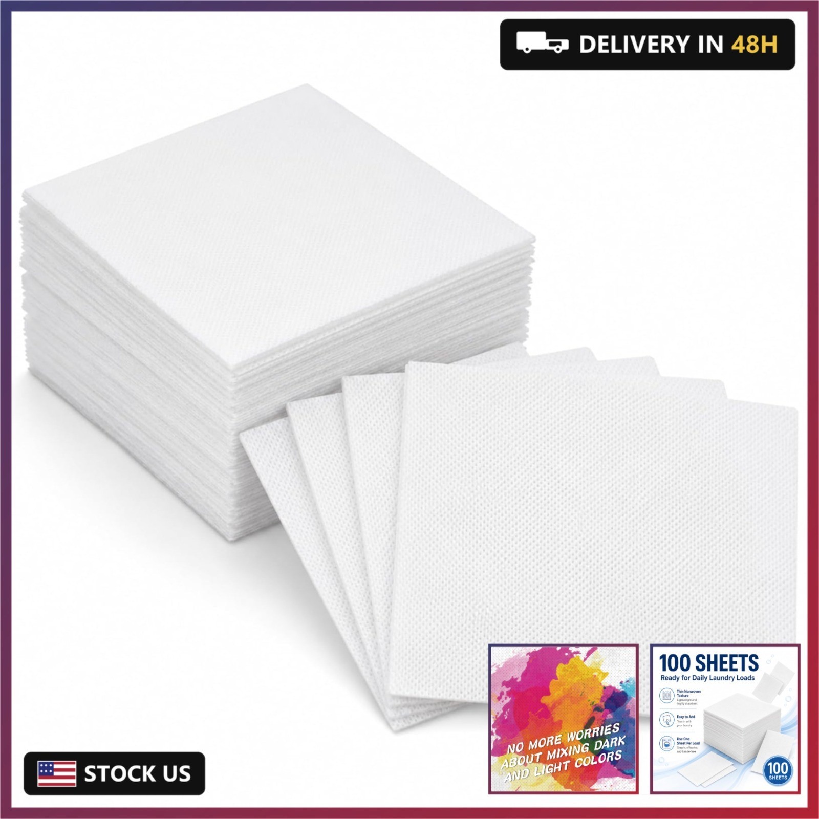 RAINFLOW Color Catcher Sheets – 100 Count Dye Trapper for Laundry to Prevent Col