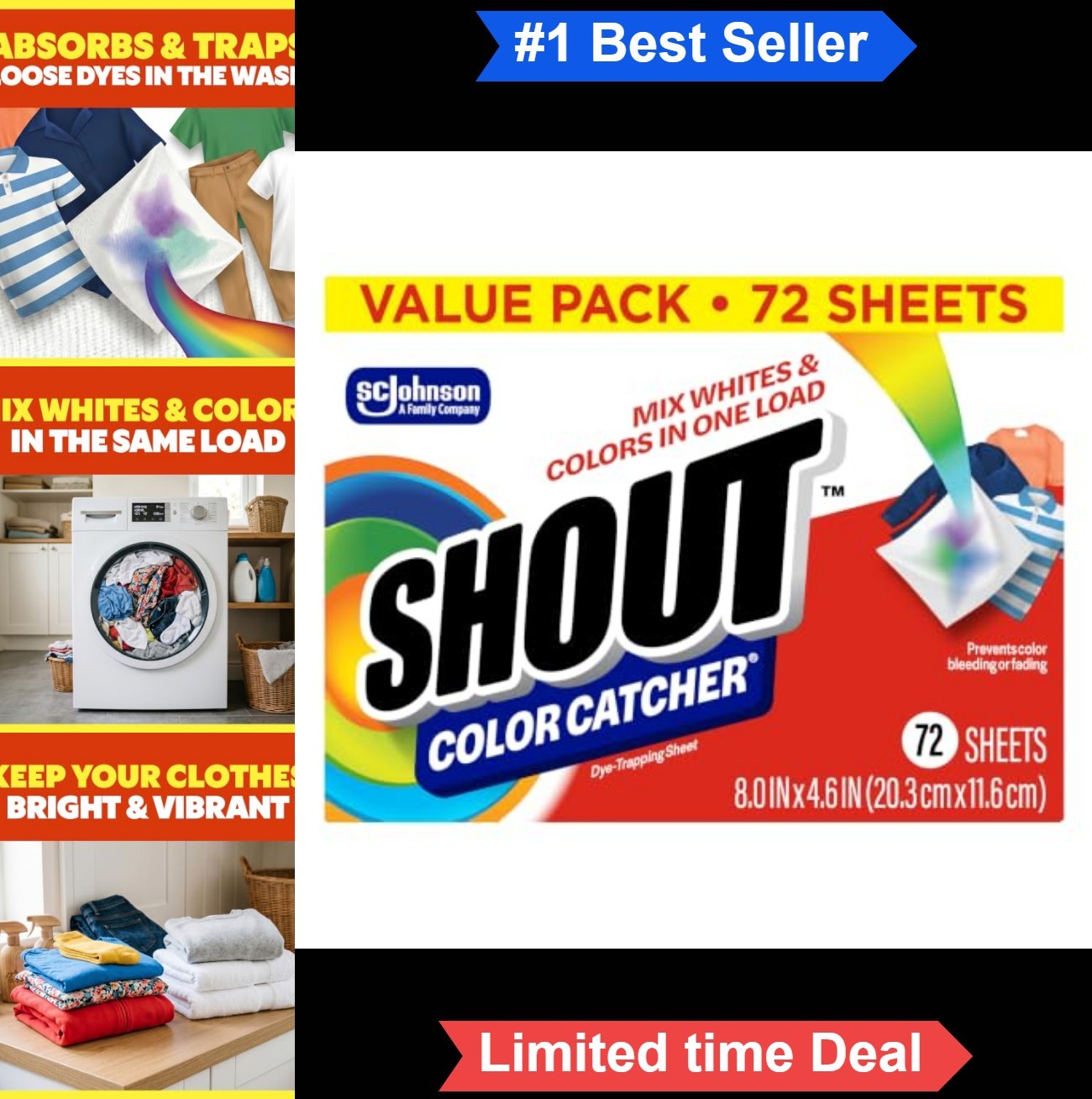 Color Catcher Sheets Laundry 72 Count Dye Trapping Prevent Color Runs HE Washer