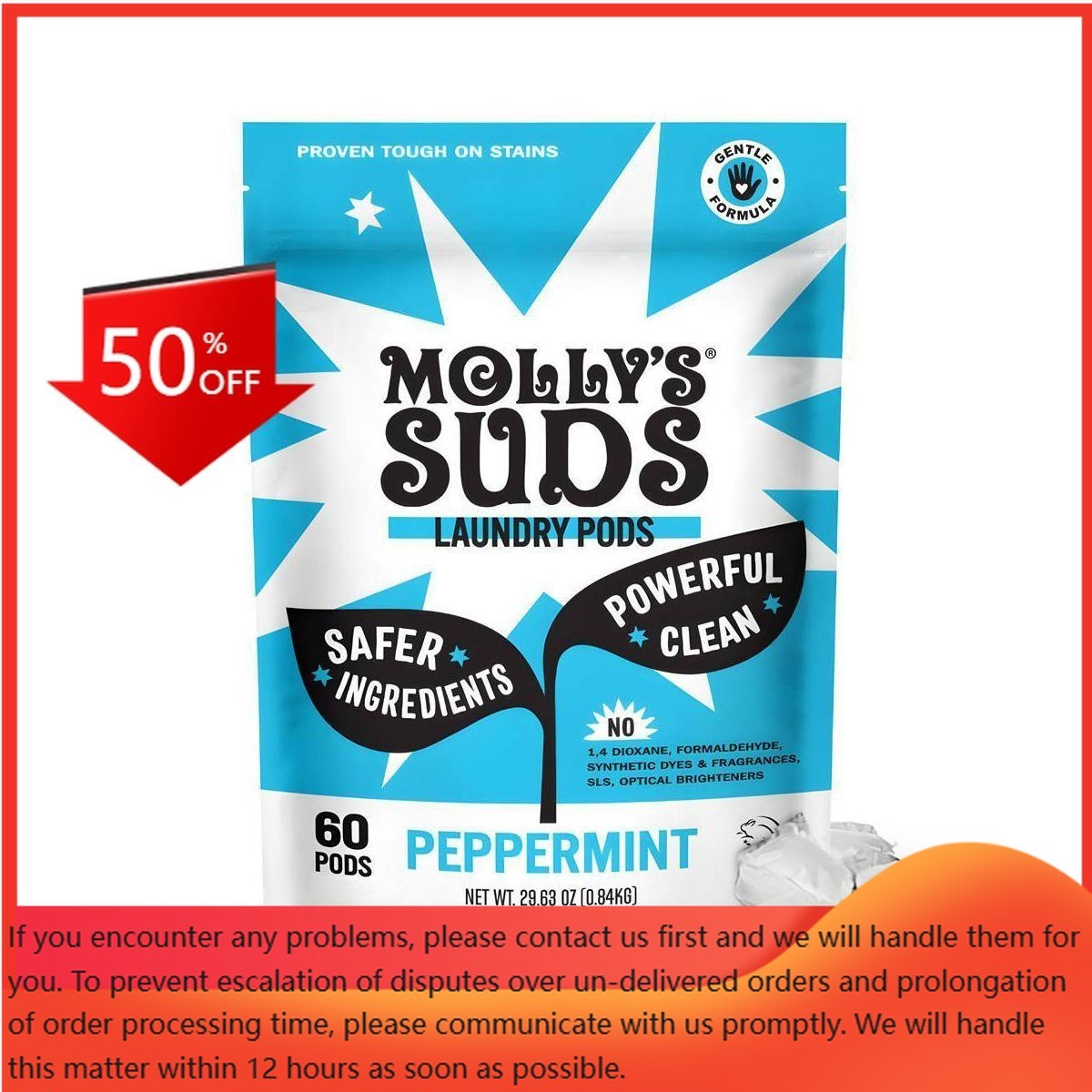 Molly’s Suds Peppermint HE Deep Cleaning Laundry Detergent Pods 60 Pacs -29.63oz