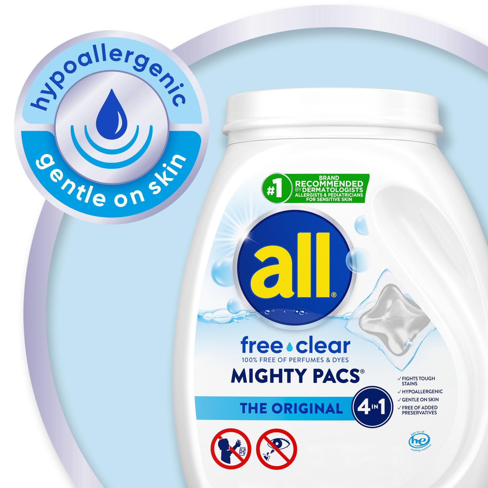 Mighty Pacs with stainlifters free clear Laundry Detergent, Free Clear for Sensi