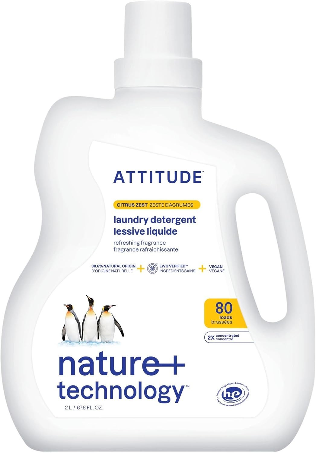 High Efficiency Laundry Detergent, Citrus Zest – 67.6 Fl Oz for 80 Loads