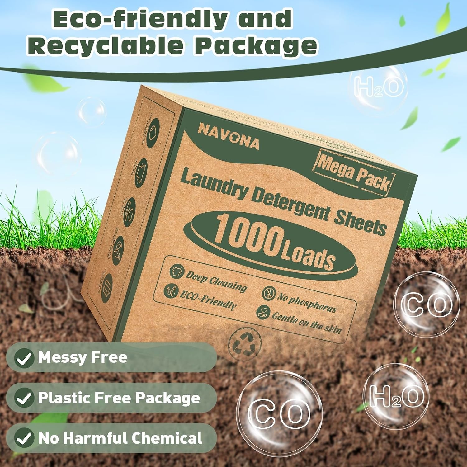 1000 Loads Mega Pack Laundry Detergent Sheets, Fresh Scent | Eco-friendly Lau…