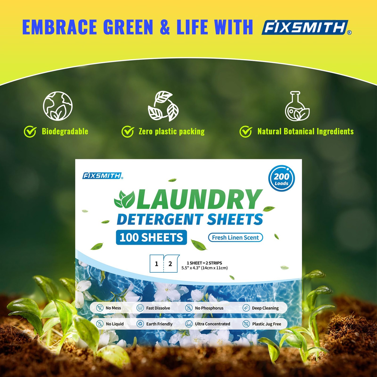 Laundry Detergent Sheets – 200 Loads (100 Sheets) Fresh Linen Scent – Hypoall…