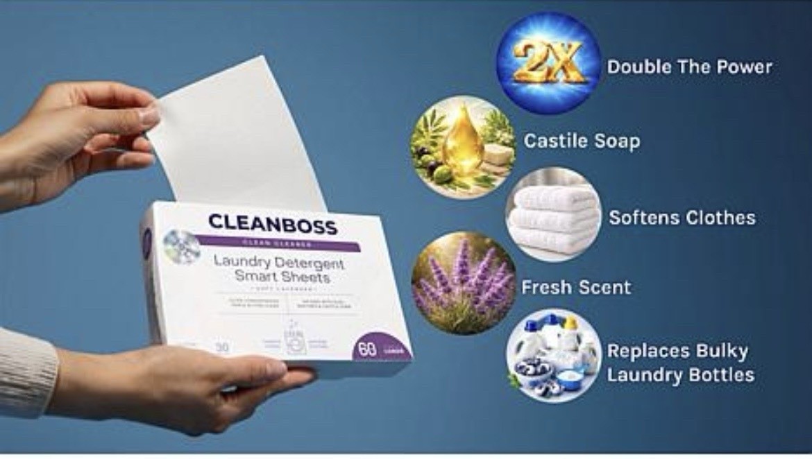 4-PACK CleanBoss Laundry Detergent Smart Sheets – 120Sheets (240 loads) NEW!