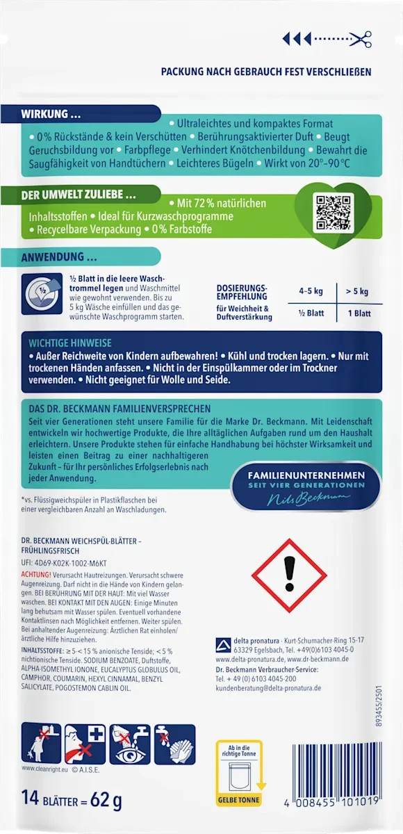 Dr. Beckmann Fabric Softener Leaves Spring Fresh 28 WL Magic Leaves Water Soluble