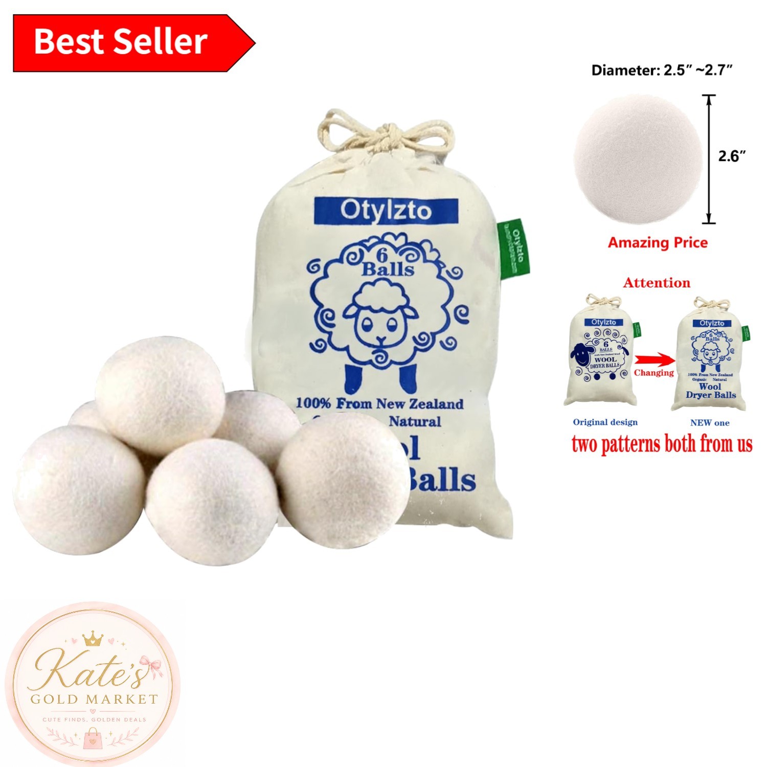 Natural Wool Dryer Balls for Laundry – Save Time and Reduce Wrinkles (6-Pack)
