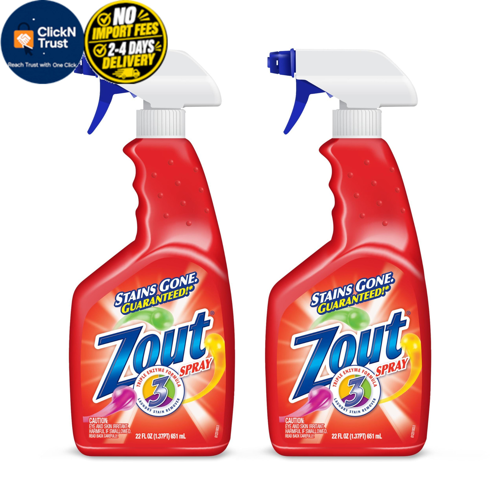 Zout Laundry Stain Remover Spray, Blood, Grass & Oil 22 Fl Oz (Pack of 2)