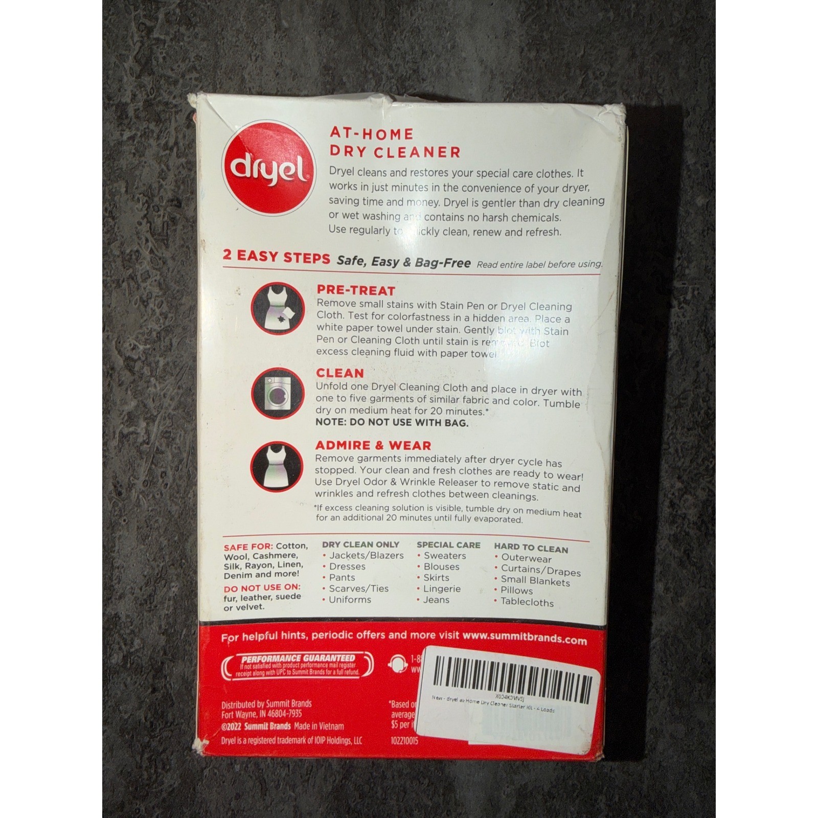Dryel At-Home Dry Cleaner Starter Kit 5 Loads Stain Pen Wrinkle Releaser Spray
