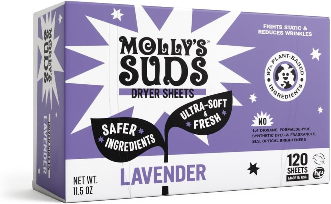Molly’s Suds Dryer Sheets Lavender 120 Sheets Fabric Softener
