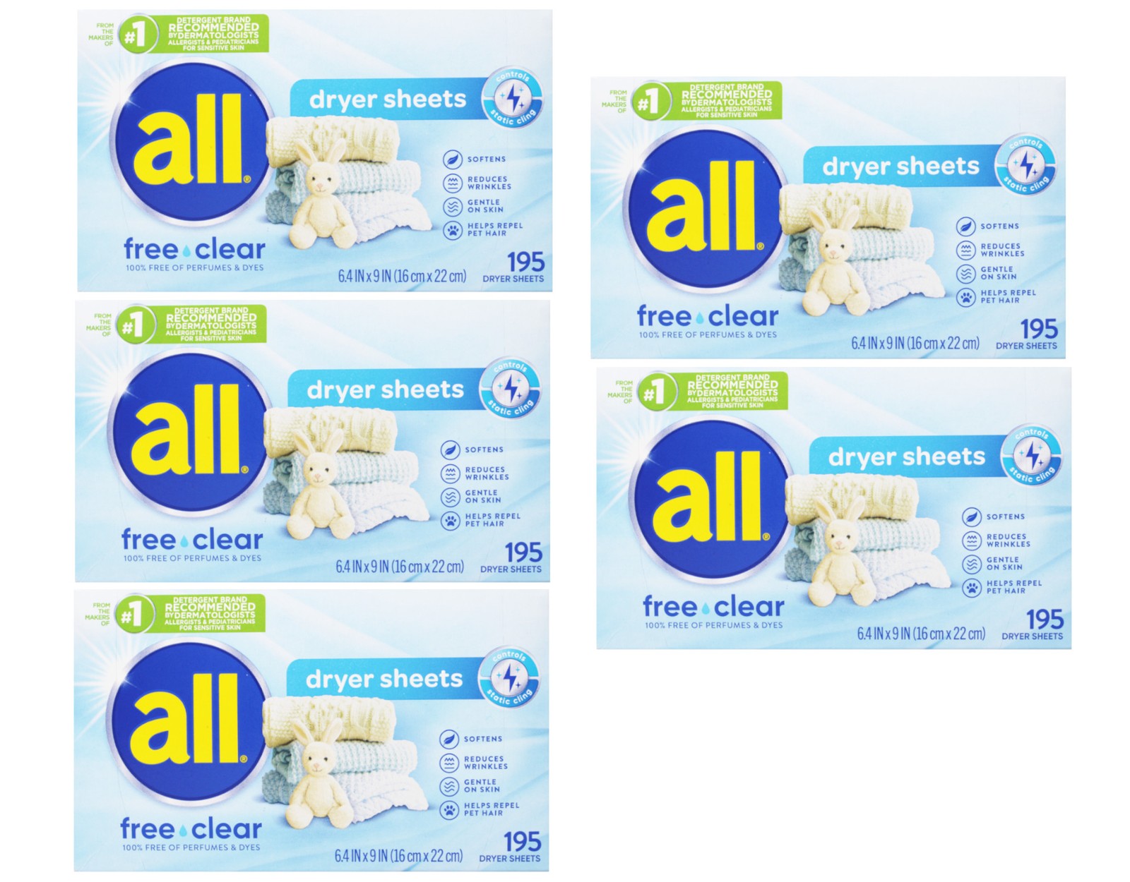 all Fabric Softener Dryer Sheets for Sensitive Skin Free Clear 195 Count 5 Pack