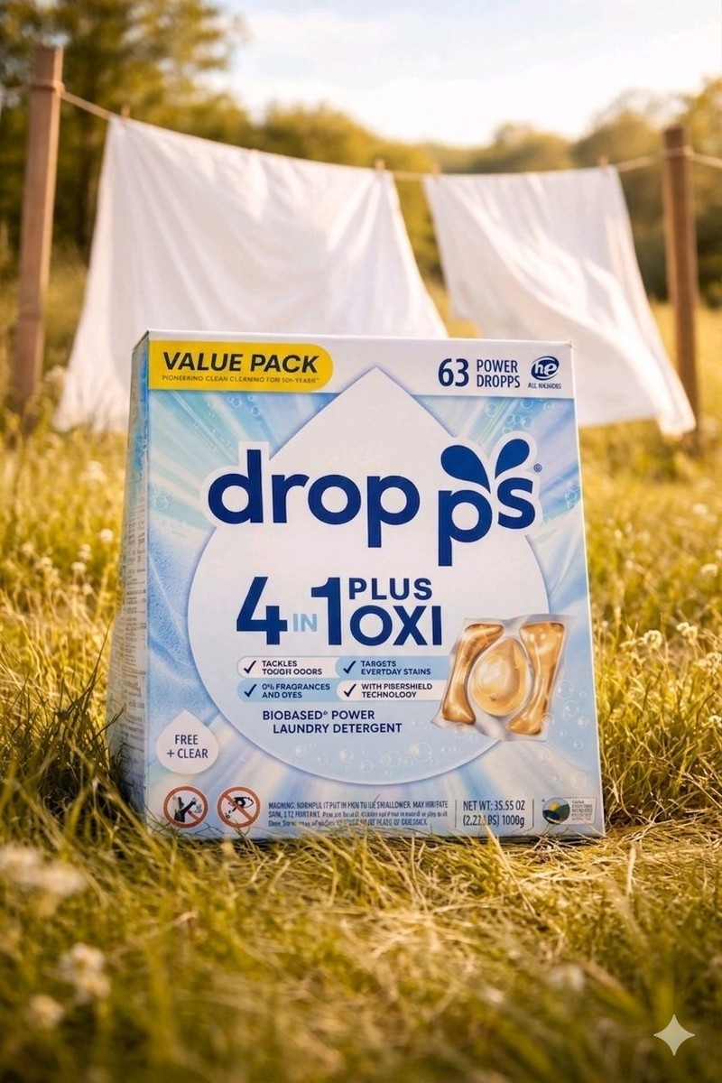 NEW! Dropps 4-in-1 Plus Oxi Laundry Detergent Pods, Free + Clear