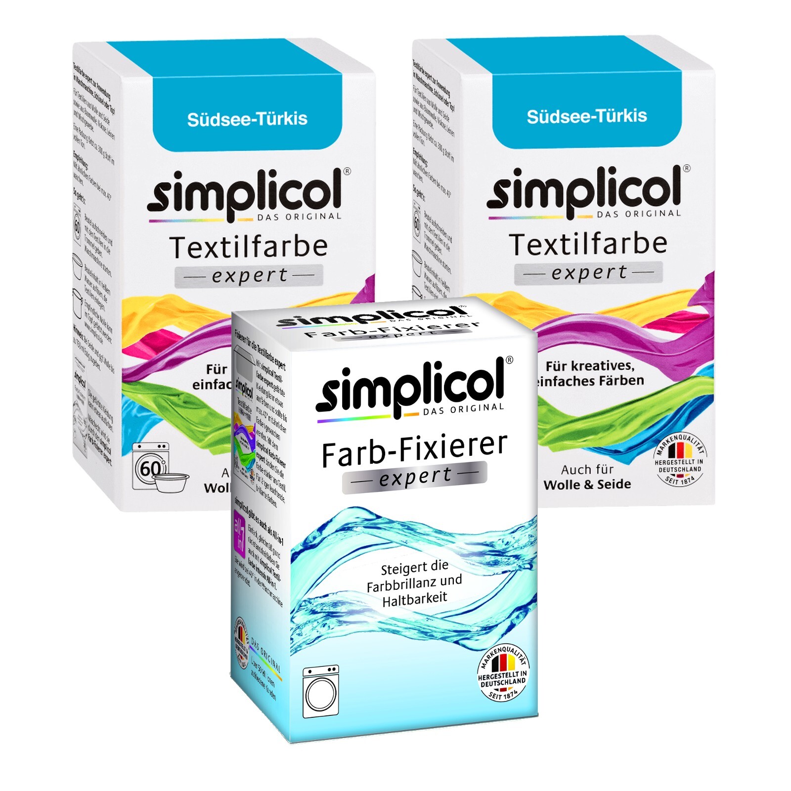 SIMPLICOL Textile Paint EXPERT SOUTH SEA TURQUOISE for 600g Fabric 2x Colour 1x Fixer