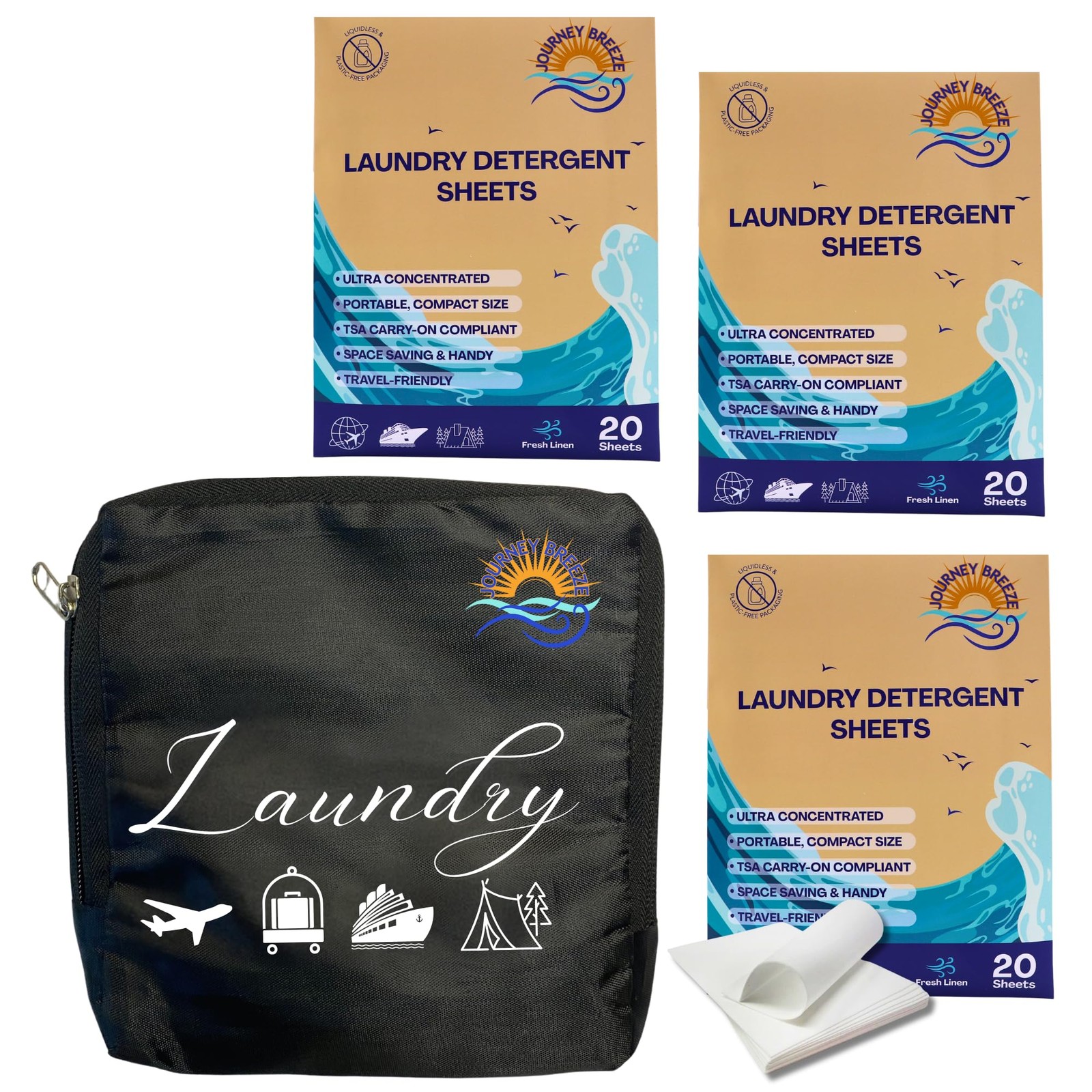 60 PCS Travel Laundry Detergent Sheets Foldable Bag Hand Machine Wash Hotel