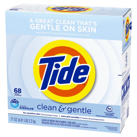 Tide Clean and Gentle Powder Laundry Detergent, Unscented, 77 oz, 68 Washes