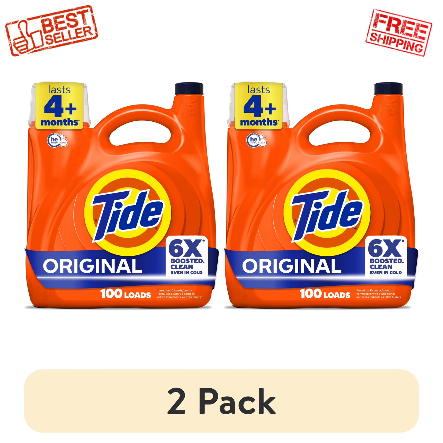 2 Pack Tide Liquid Laundry Detergent Original 125 fl oz 100 Loads HE