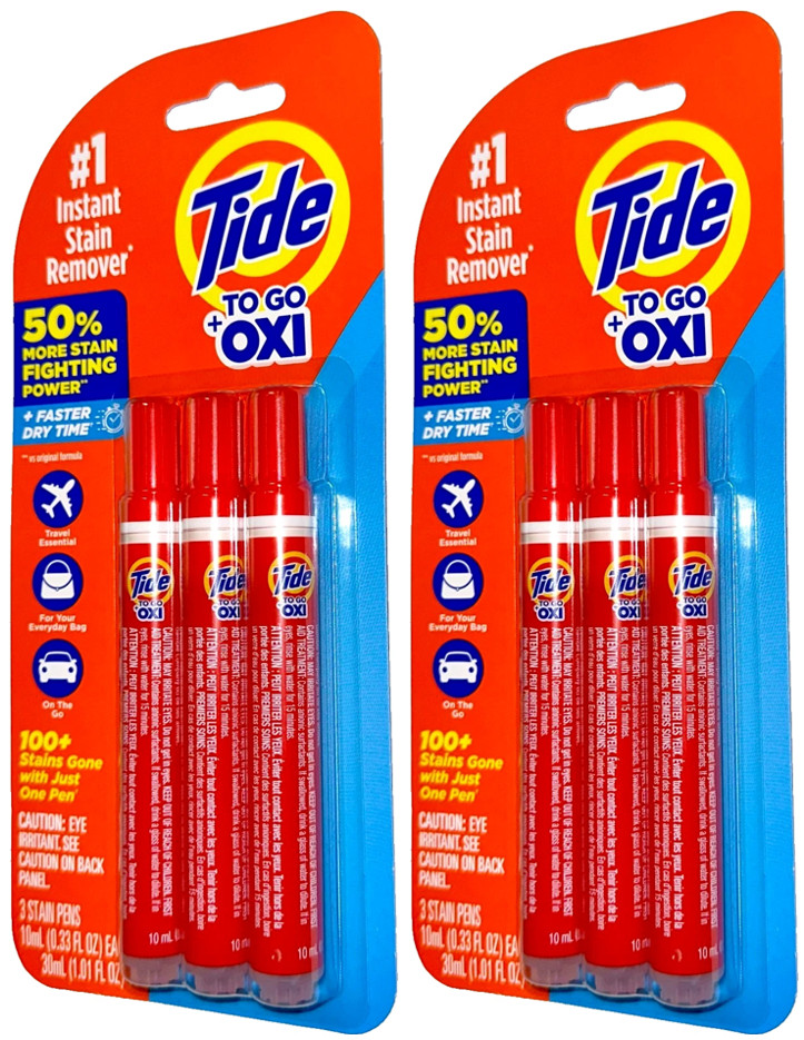 Tide To Go Instant Liquid Pen Stain Remover, 3 Ct -Lot of 2=6 Stain Removal Pens