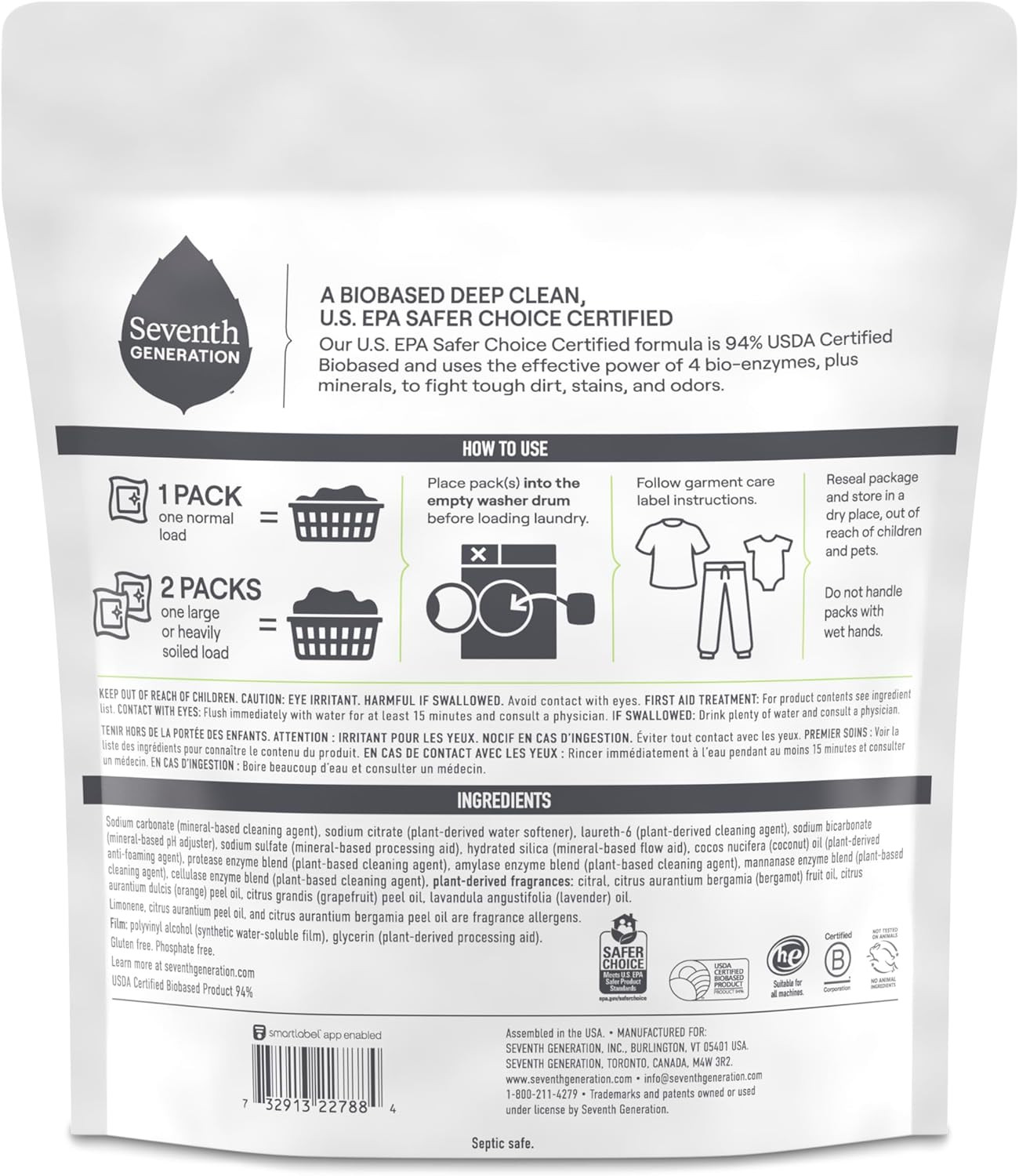 Seventh Generation, Laundry Detergent Packs Ultra Power plus 42 Count, 29.6 Oz