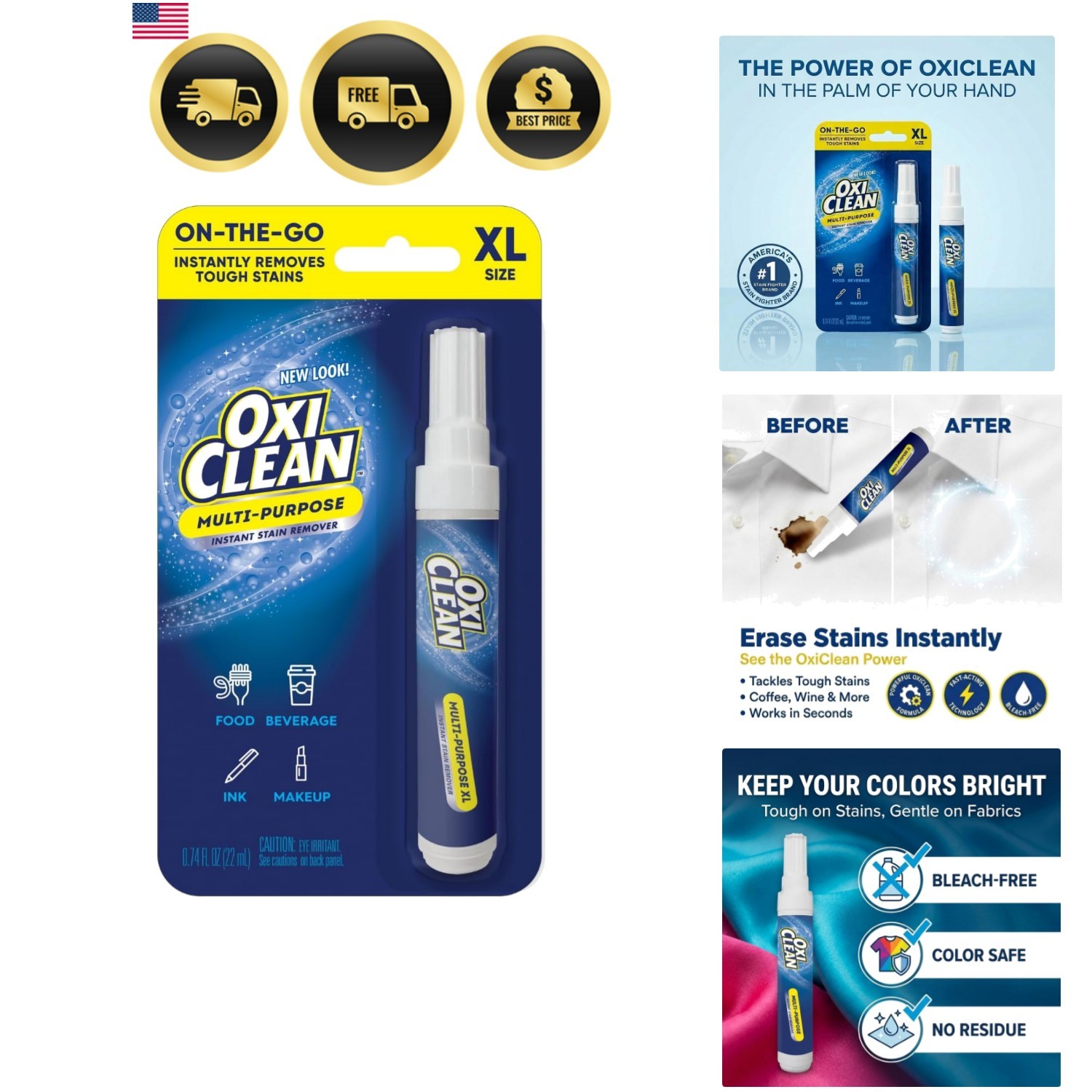 On The Go Stain Remover Pen, 0.74 Fl Oz – Instant Travel Stain Cleaner for Cl…