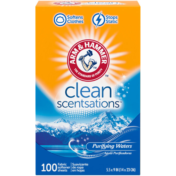 ARM & HAMMER Fabric Softener Sheets, 100 sheets, Purifying Waters