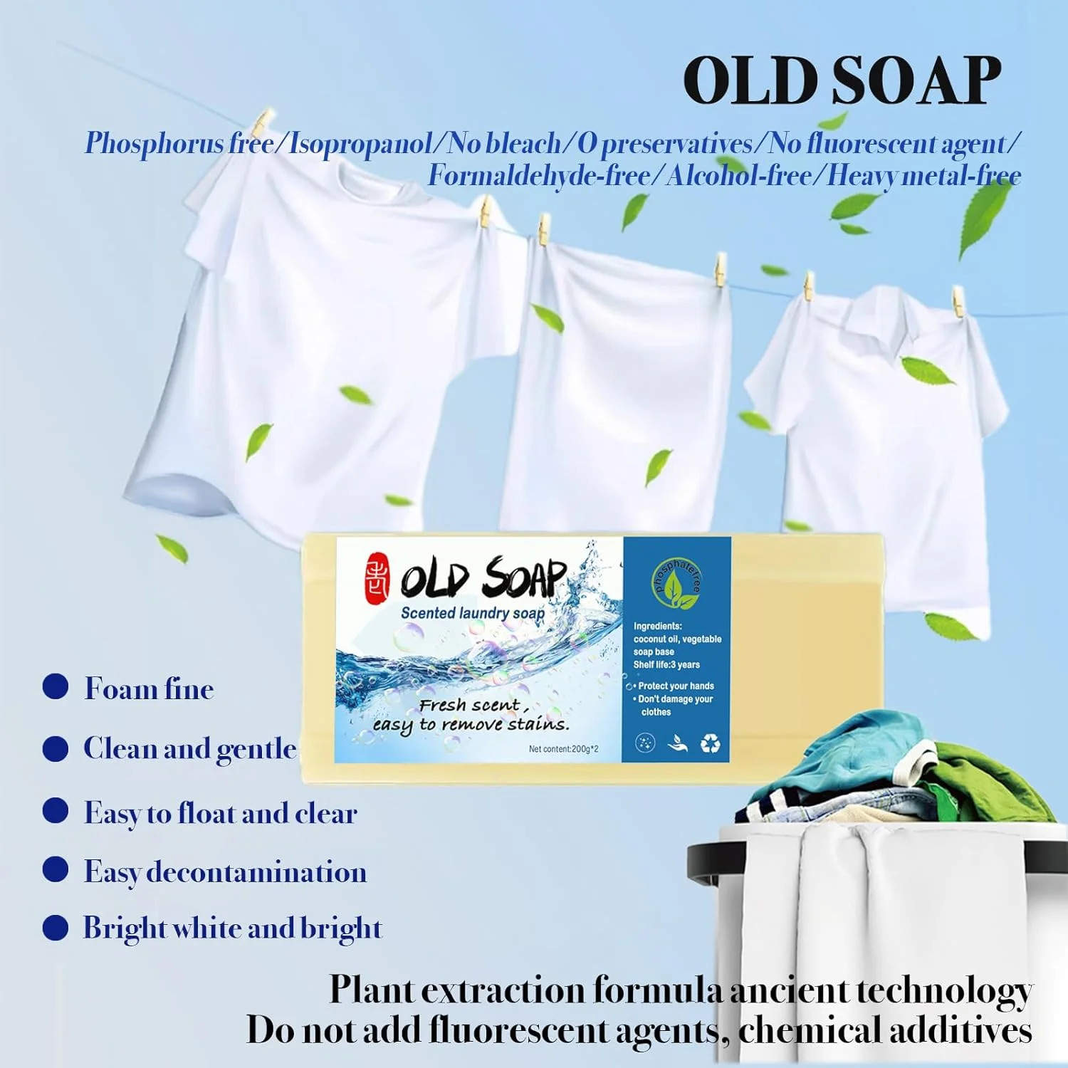 2PCS Canal Old Soap with Brush,Chinese Soap Bar Stain Remover,Powerful Cleaning