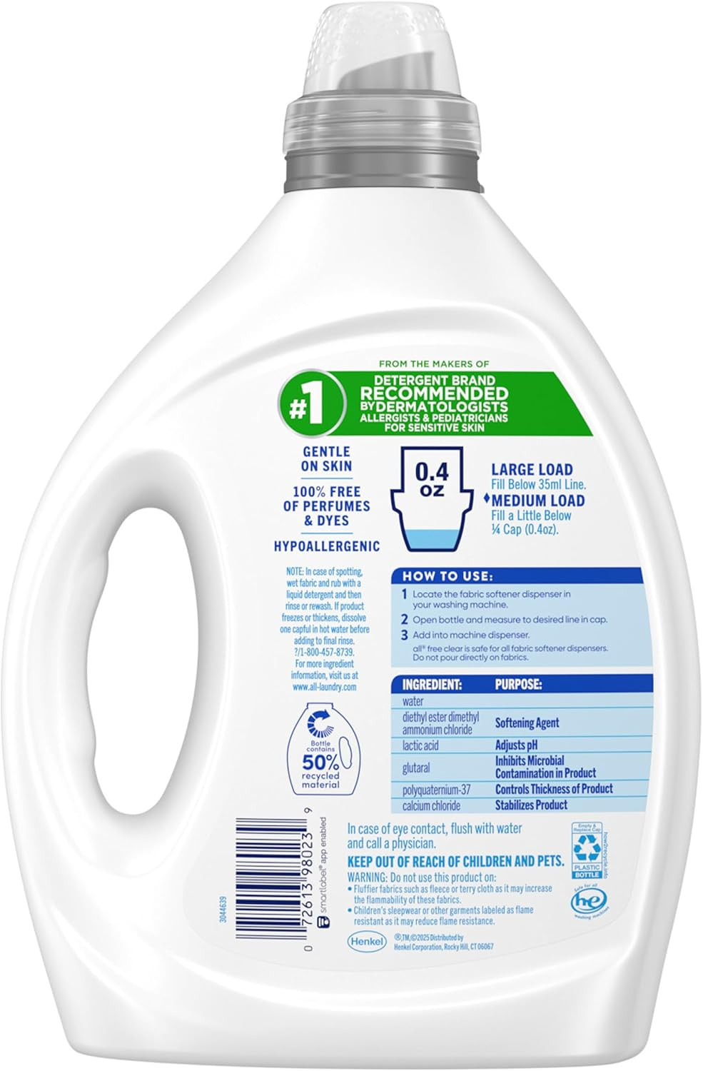 All Free Clear, Original, Liquid Fabric Softener for Sensitive Skin, Unscented a