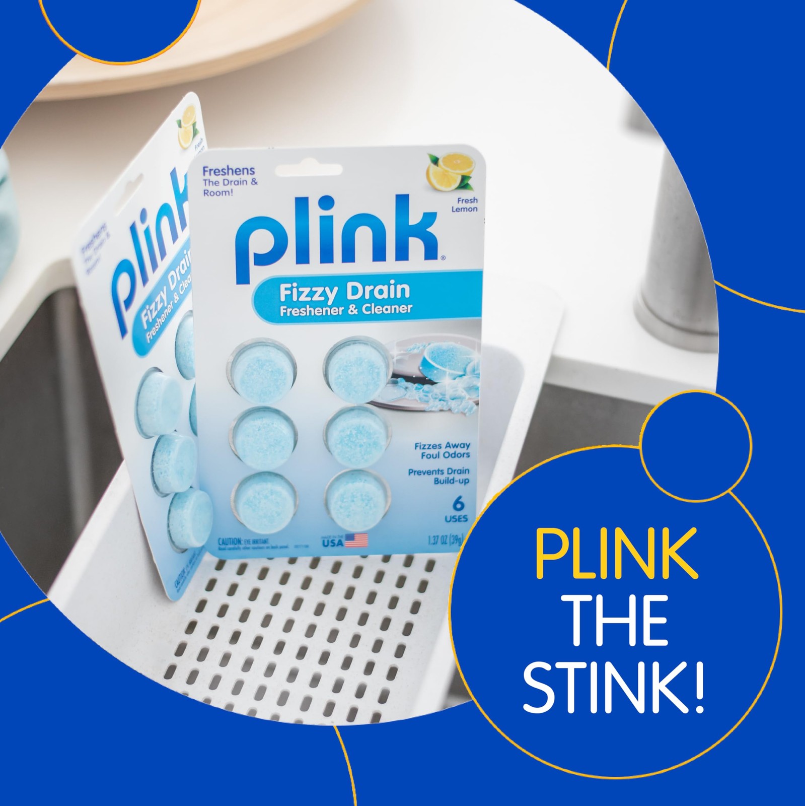Plink Fizzy Drain Freshener and Cleaner, Prevents Clogs 6 Count (Pack of 1)