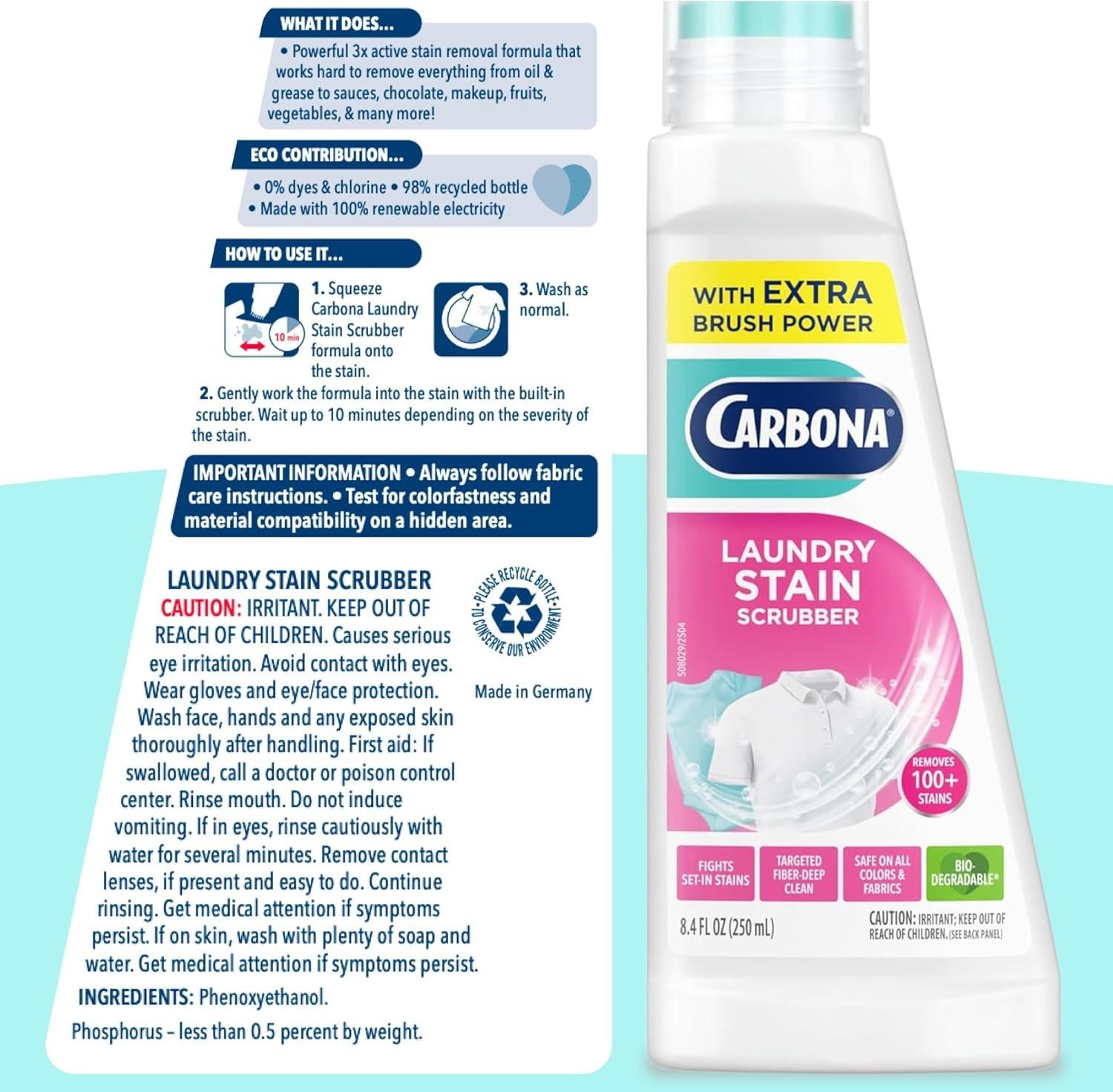 Laundry Stain Scrubber & Remover 8.4 Fl Oz, Extra-Strength -Enzyme Formula, B…