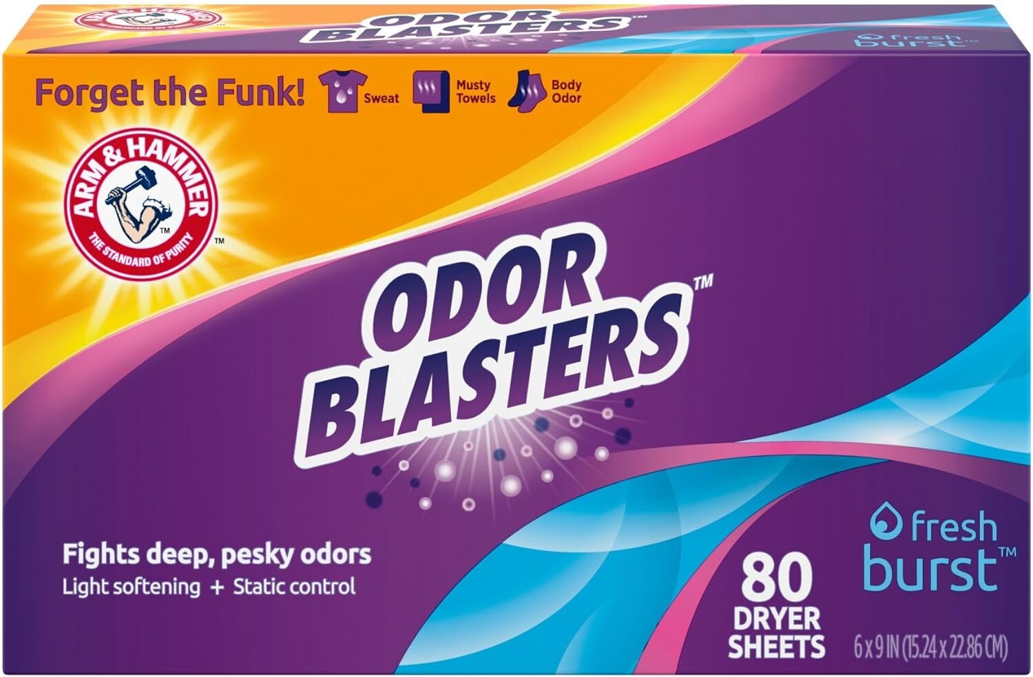 Arm & Hammer Dryer Sheet 80Ct Odor Blaster Fresh Burst Odor-Fighting Techn New