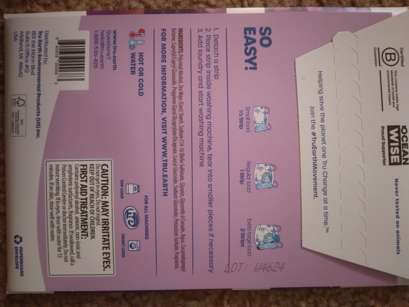 4 pk Tru Earth Eco-Strips Concentrated Laundry Detergent LILAC BREEZE = 32 loads
