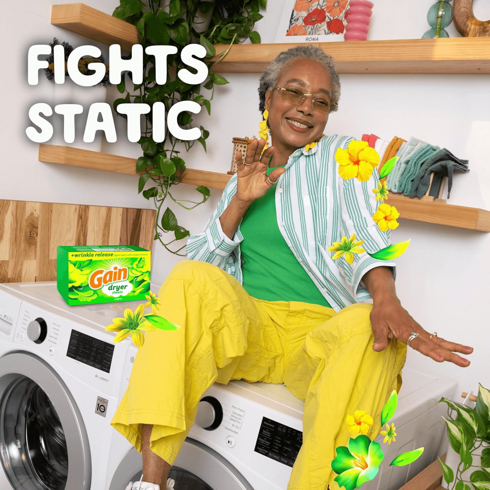 Gain Dryer Sheets Plus Wrinkle Release Original Scent 120 Count Fights Static