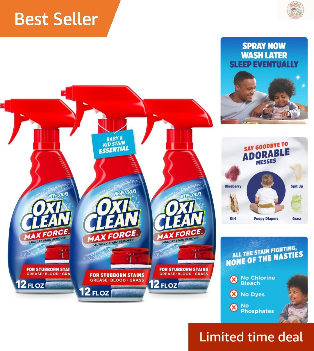 Max Force Stain Remover Spray – 12 Fl Oz (Pack of 3) | Effortlessly Erase Tou…