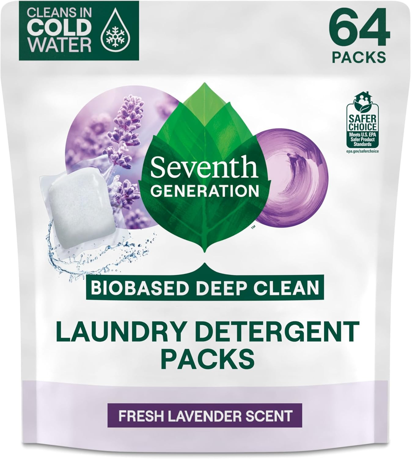 Seventh Generation Laundry Detergent Packs Lavender Scent 64 Count Pods New