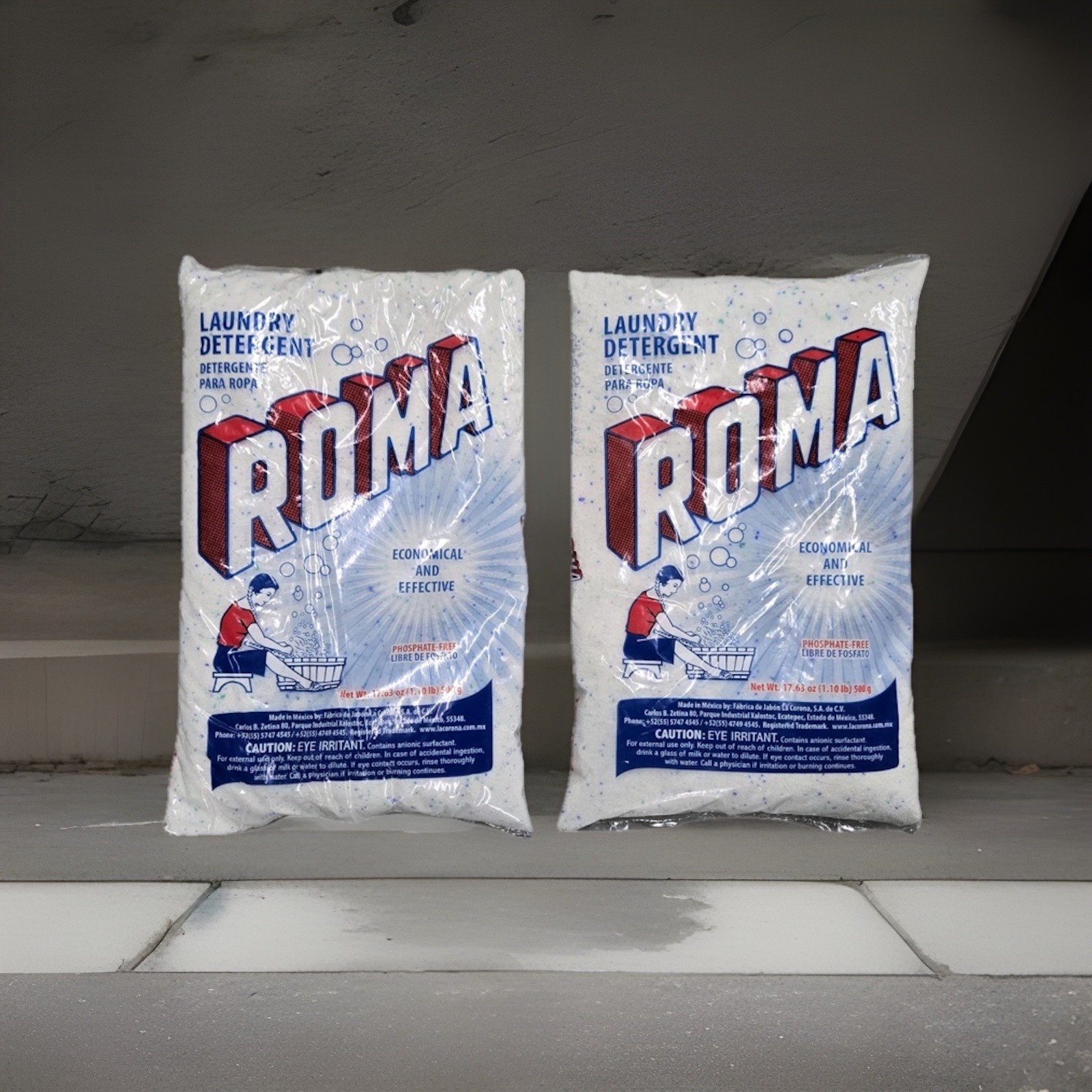 2 Bags Roma Laundry Detergent, Heavy, Fast Dissolving Powder Cleanser, 17.63 oz