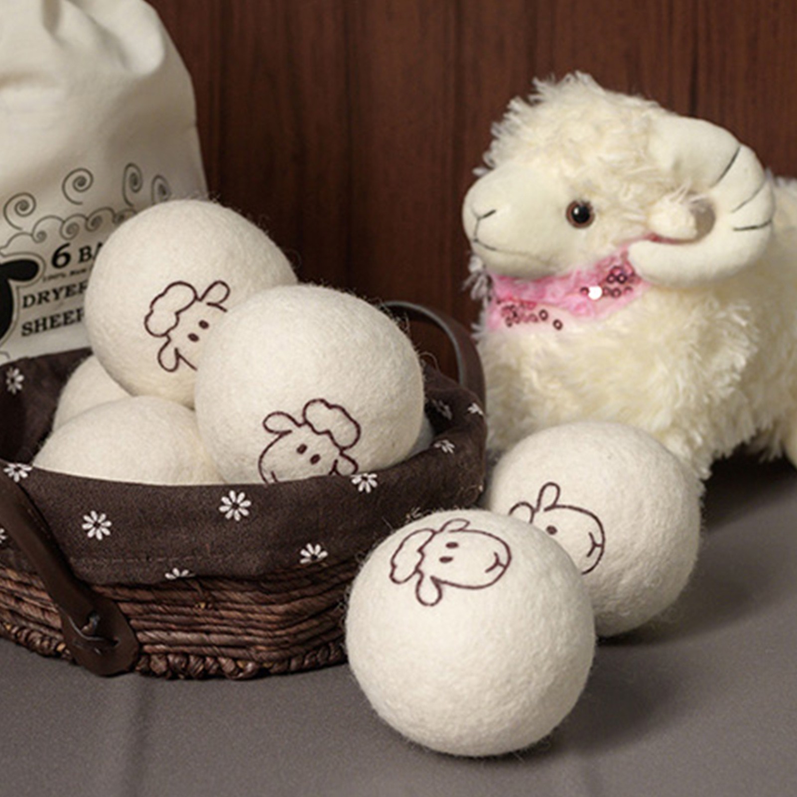 6pcs Wool Dryer Balls Natural Fabric Softener Reduce Wrinkles For Laundry White