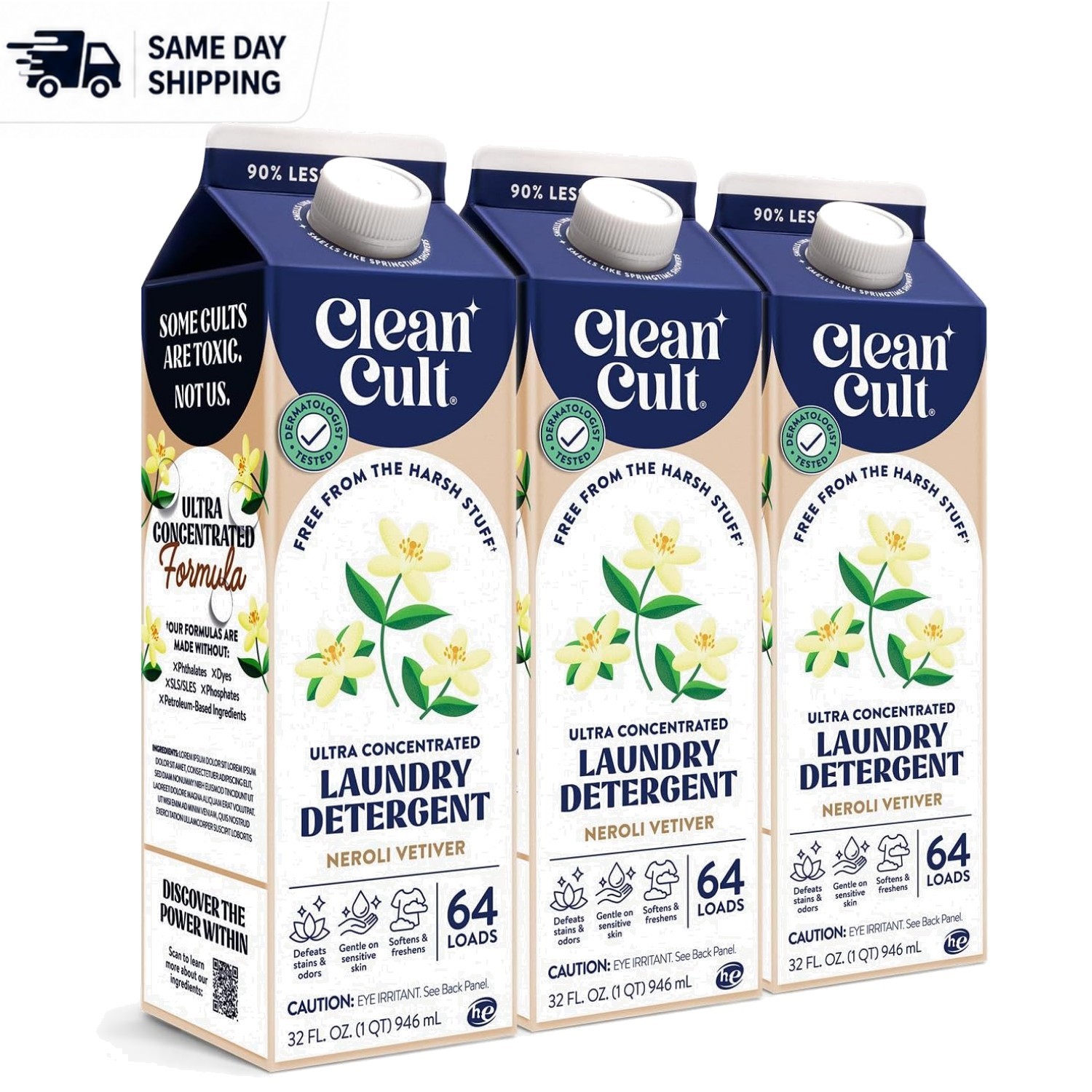 All-Natural Laundry Detergent – 192 Loads, Long Lasting Neroli Vetiver Scent