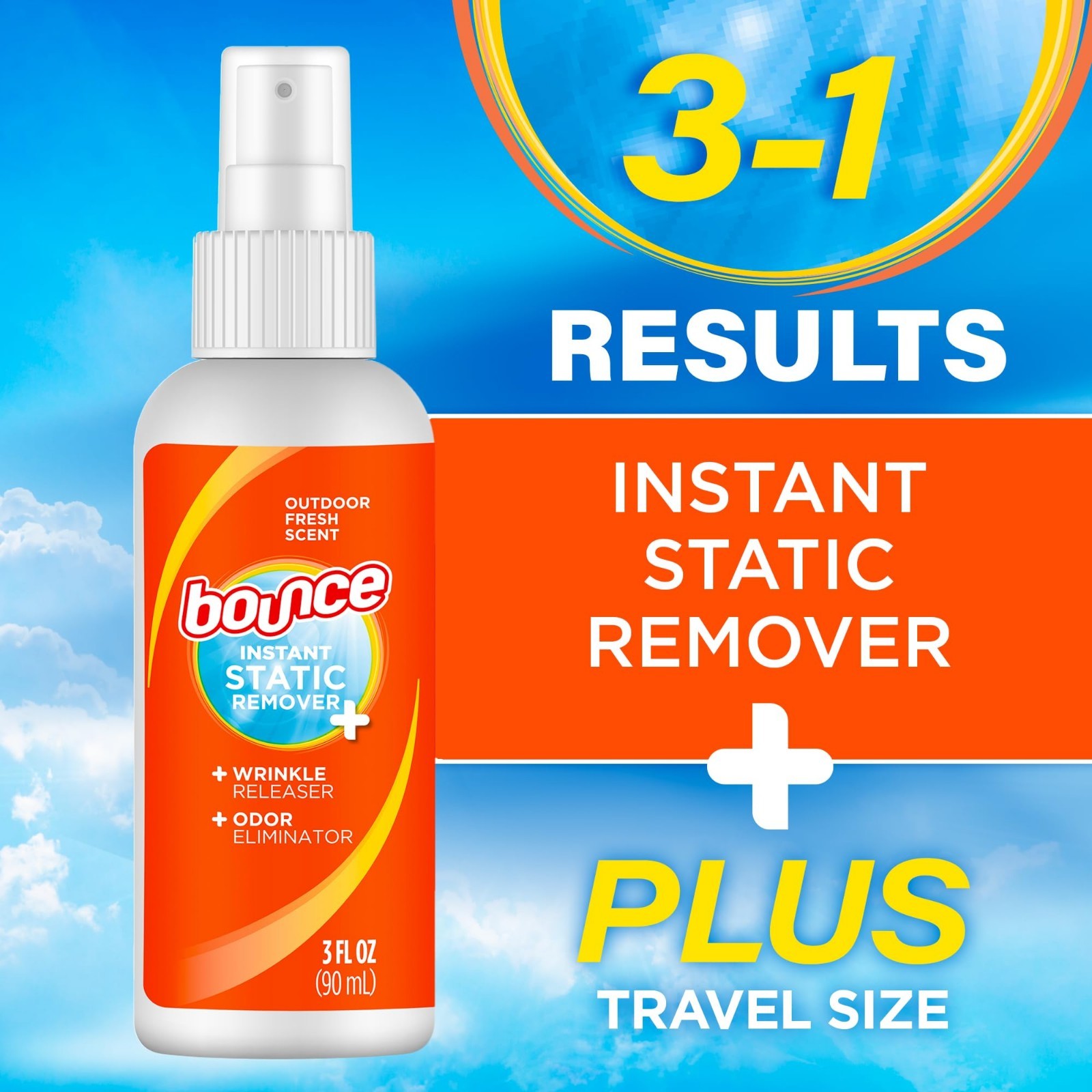 Bounce anti Static Spray, 3 in 1 Instant anti Static Spray & Instant Wrinkle 3oz