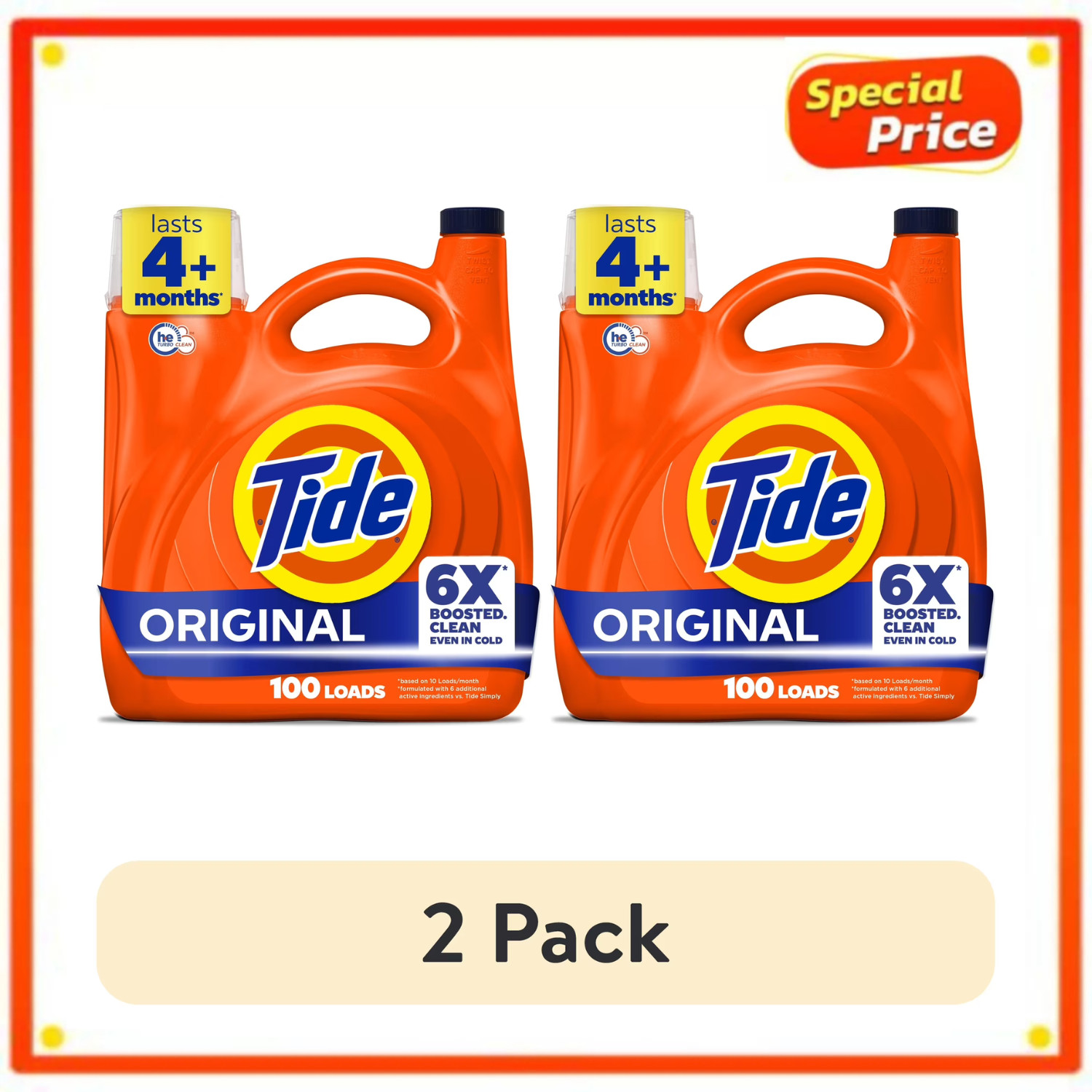 2 Pack Tide Liquid Laundry Detergent Original 125 fl oz 100 Loads HE