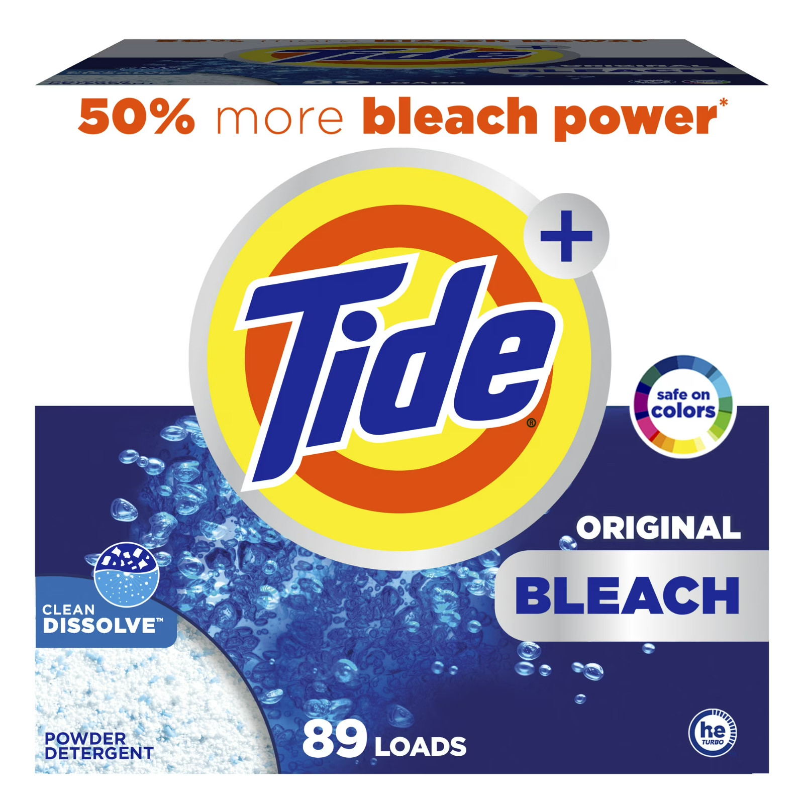 Tide Plus Bleach Powder Laundry Detergent, Original Scent, 129 oz, 89 Loads