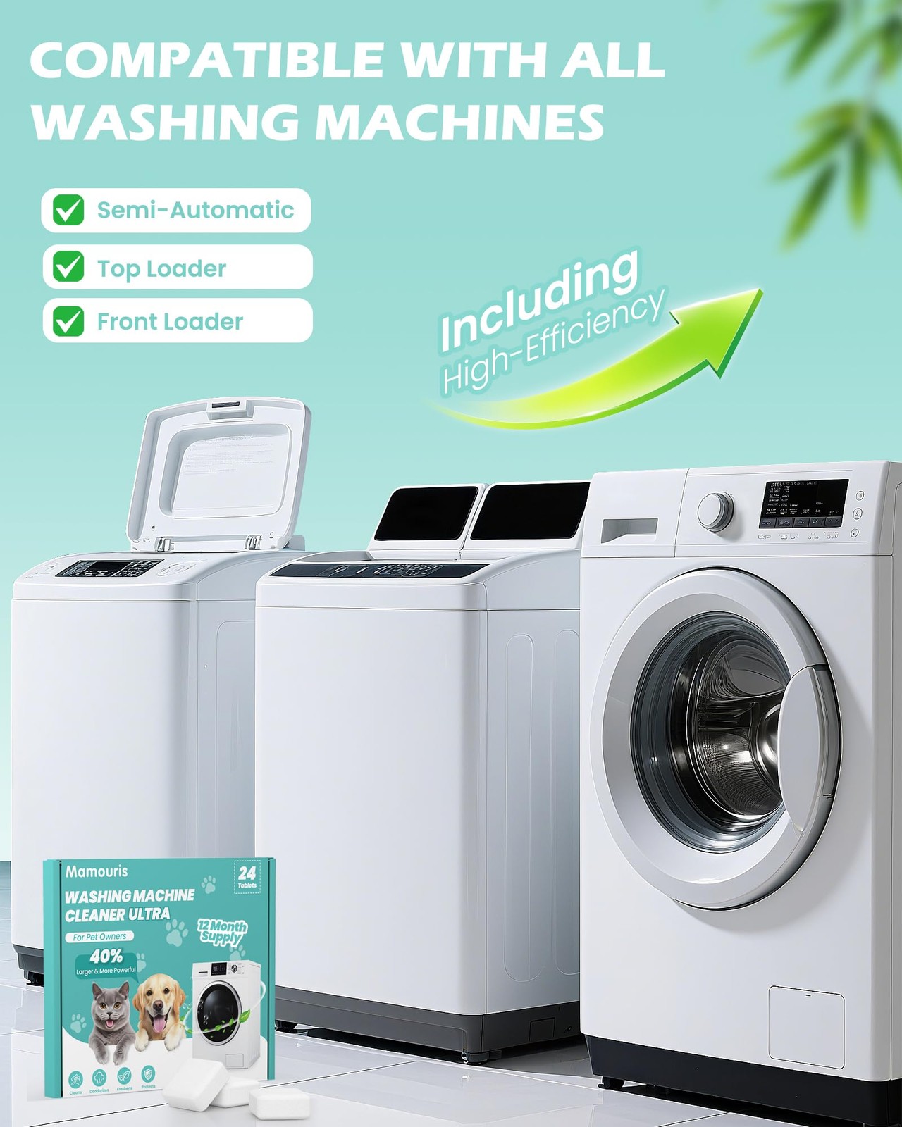 Mamouris Washing Machine Cleaner Tablets: 40% Stronger 1 Count (Pack of 24)
