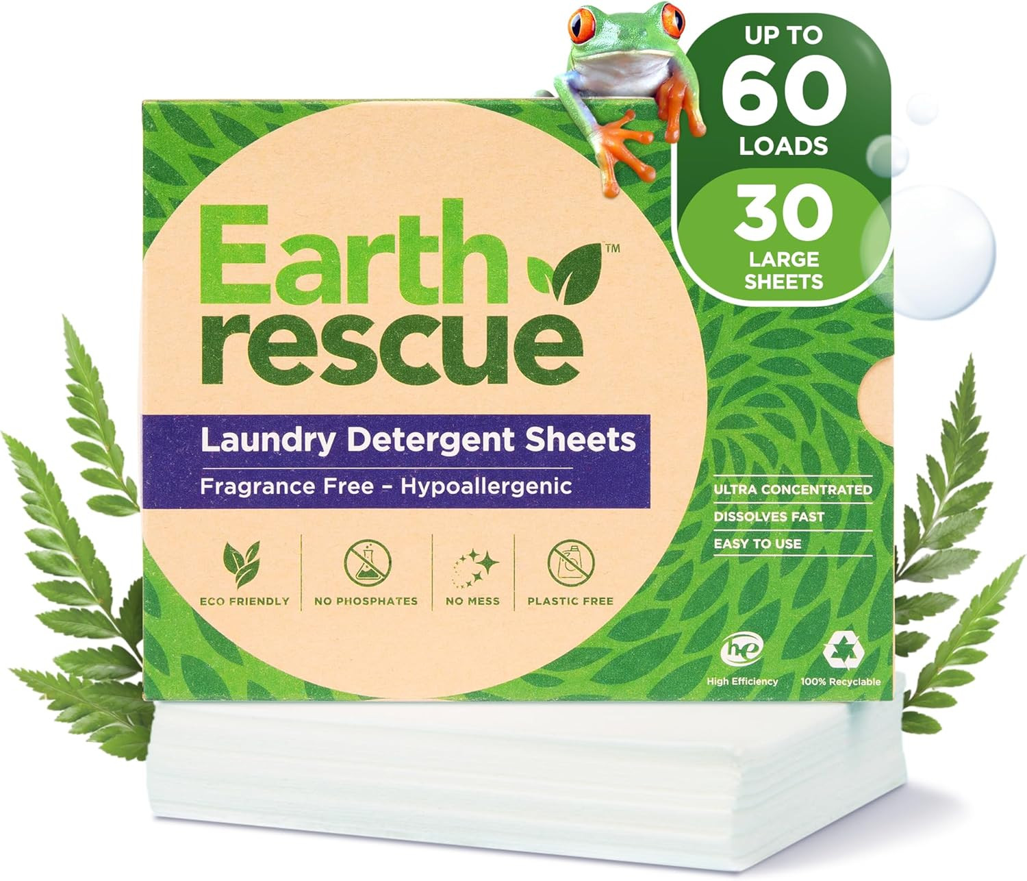 Laundry Detergent Sheets – up to 60 Loads (30 Sheets) – Unscented,Hypoallergenic