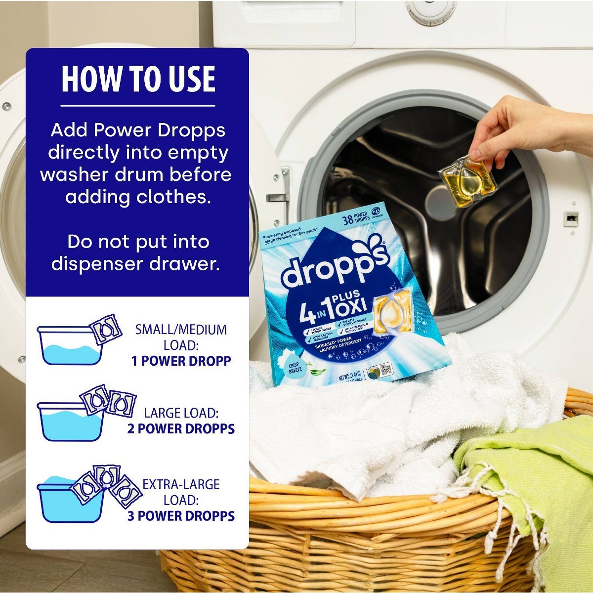 Dropps Crisp Breeze 4-in-1 Plus Oxi Power Biobased Laundry Pods 38 Pacs-21.44oz