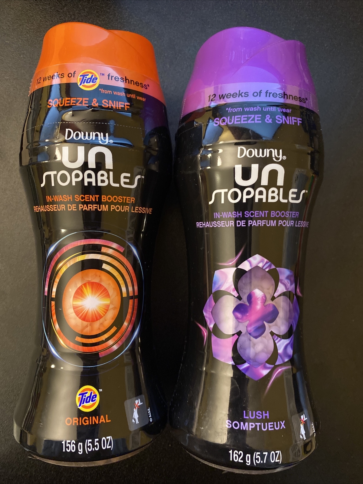 2* Downy Unstopables In-Wash Scent Booster, original 5.5 oz & lush 5.7 oz