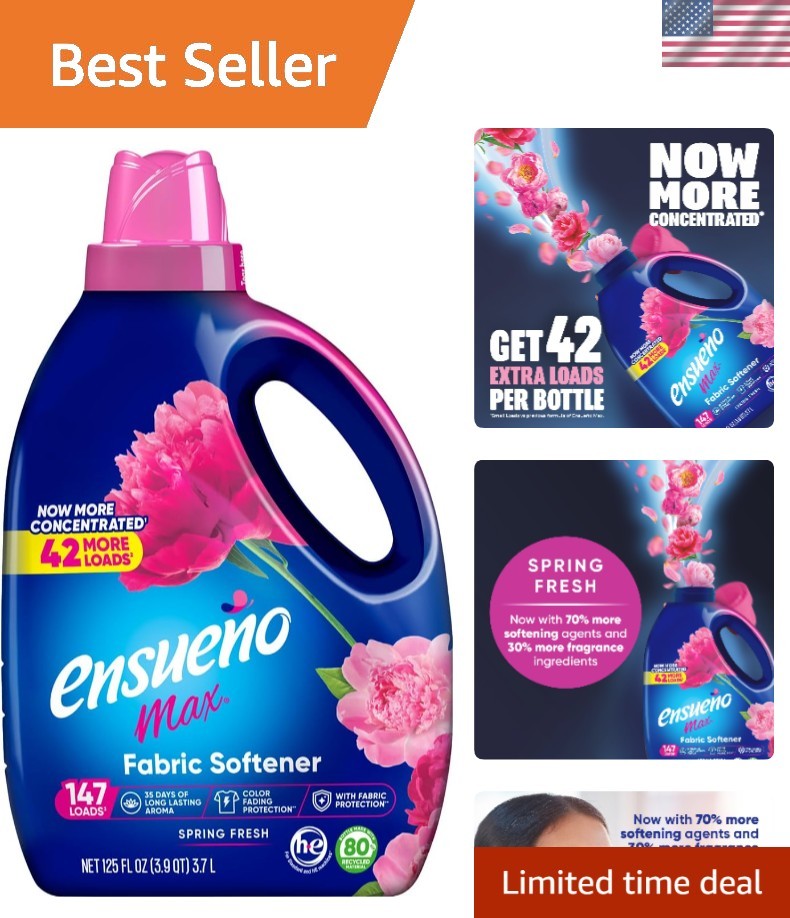 Max Liquid Fabric Softener – Spring Fresh Scent – 125 fl oz – Color-Safe Fabr…