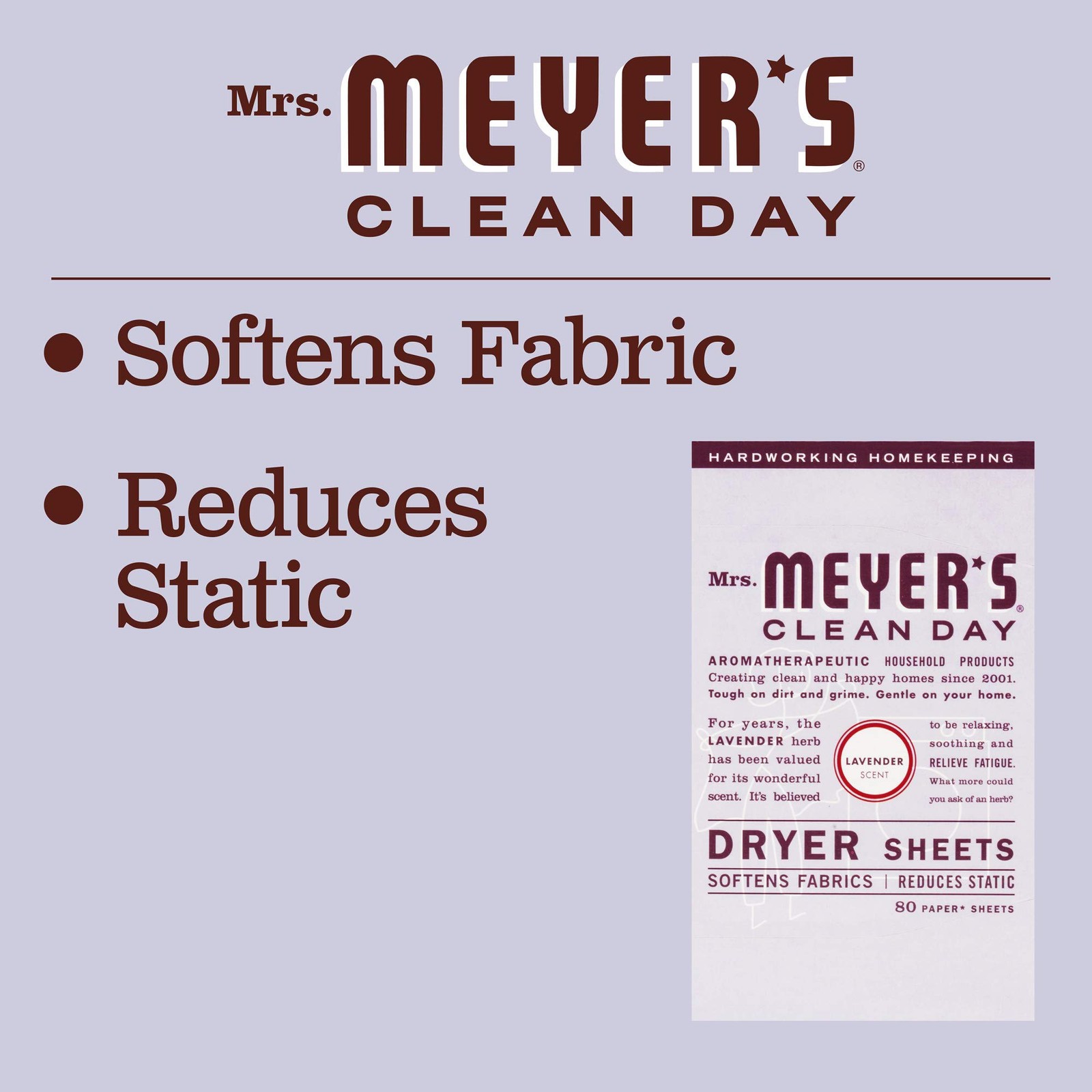 MRS. MEYER’S CLEAN DAY Dryer Sheets, Lavender, 80 ct