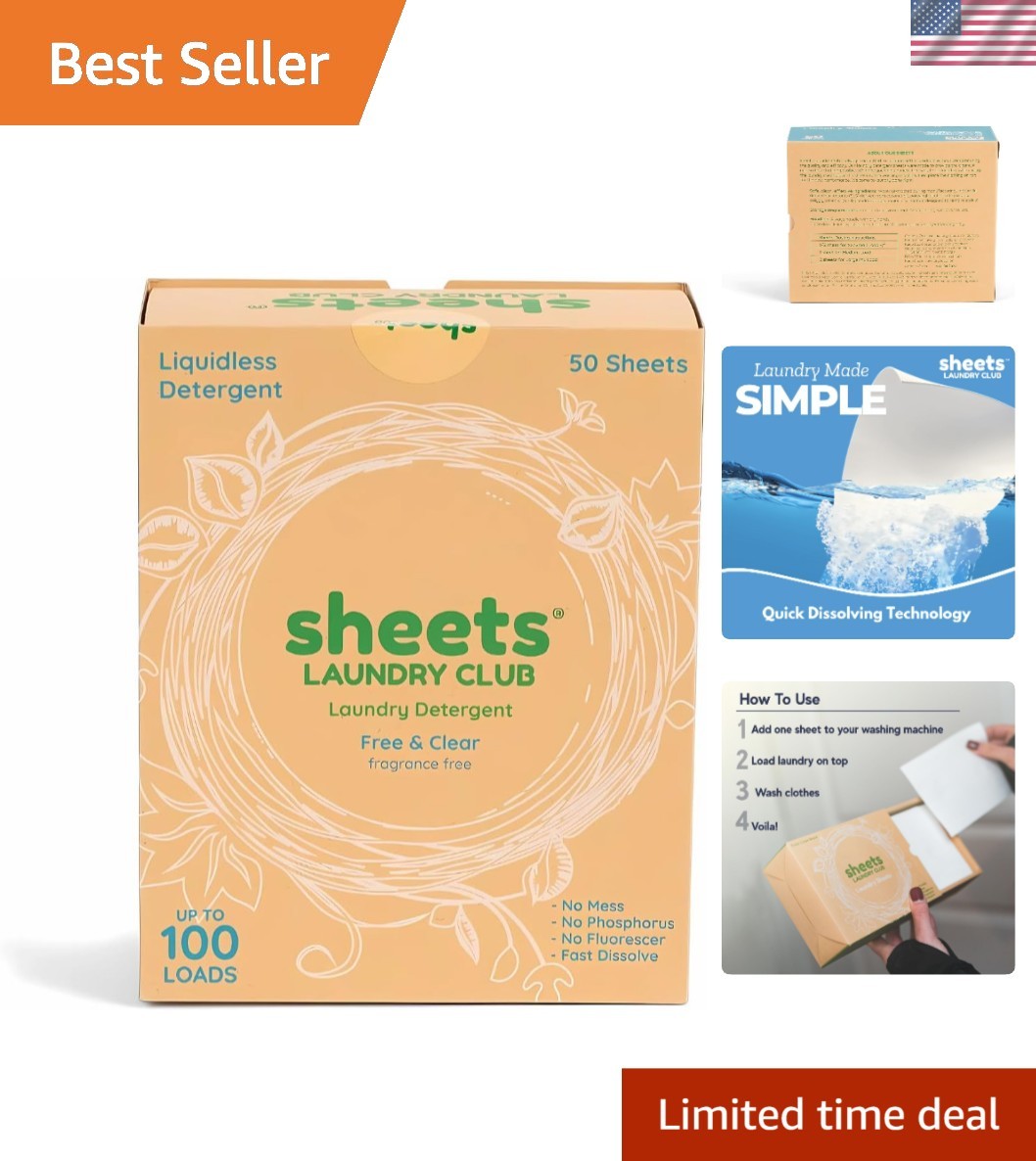 Detergent Sheets, 50 Count, Fragrance-Free | Up to 100 Loads; Eco-Friendly, H…
