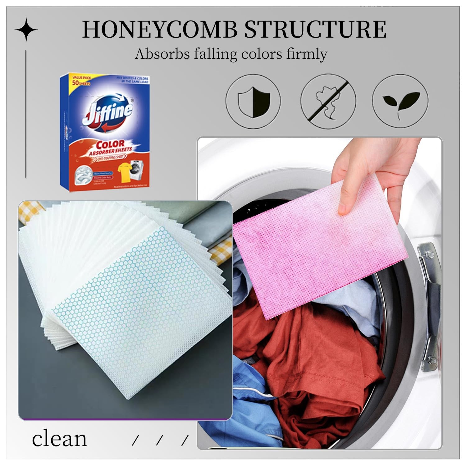 50 Count Jiffine Color Absorber Sheets for Laundry, Allow Mixed Washes,Fragrance