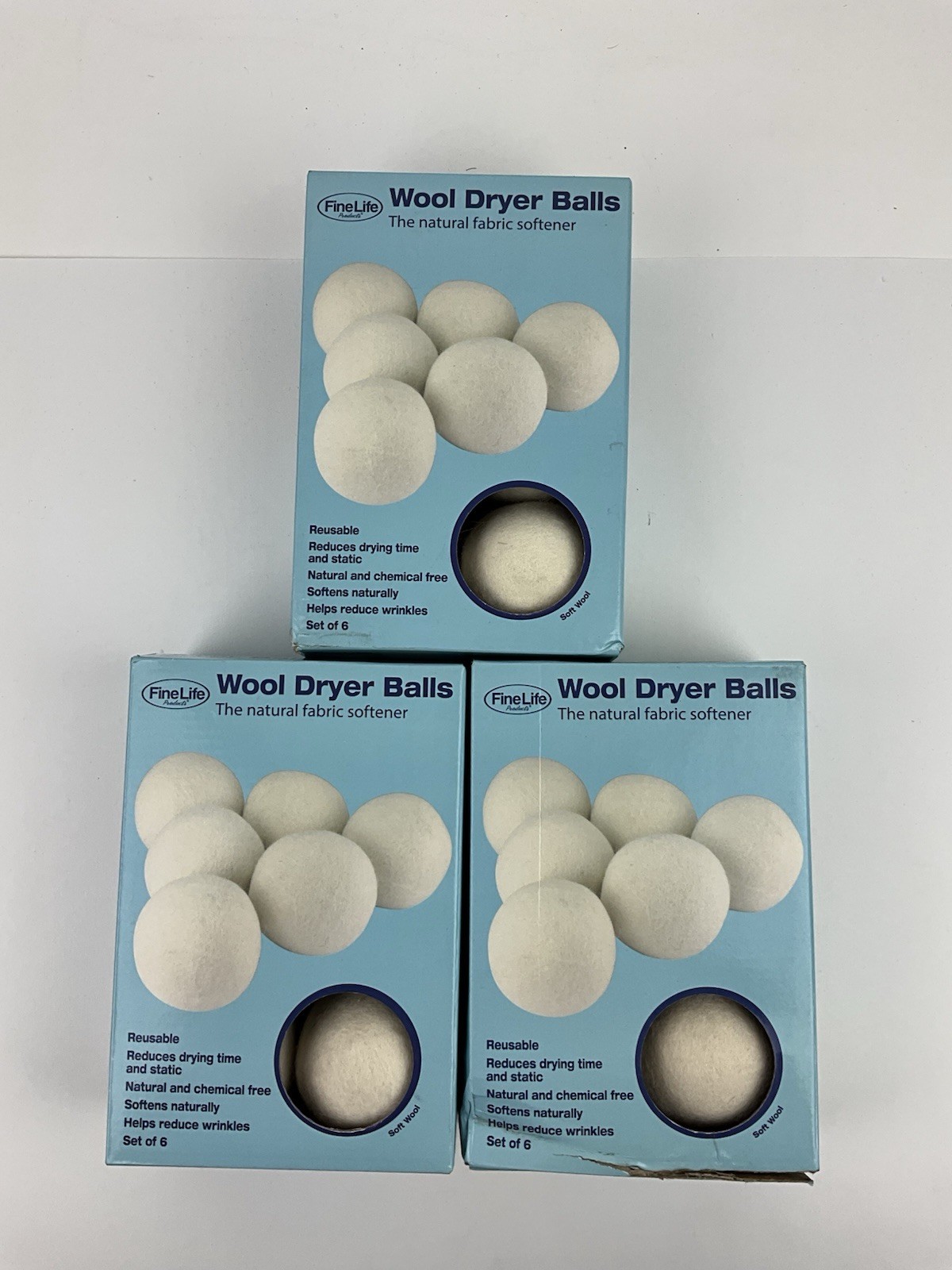 3 Pack Of 6 Natural & Chemical Free Reusable Wool Dryer Balls