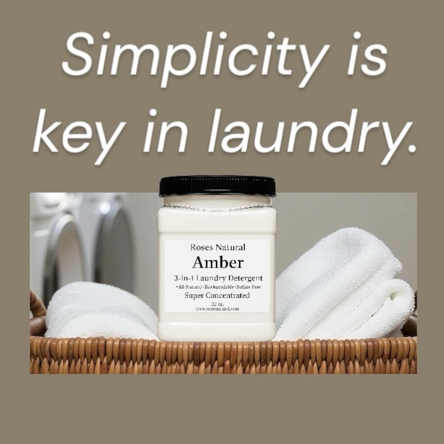 Amber 3-in-1 Laundry Detergent, 32 oz, All-Natural, Sulfate-Free, HE Safe