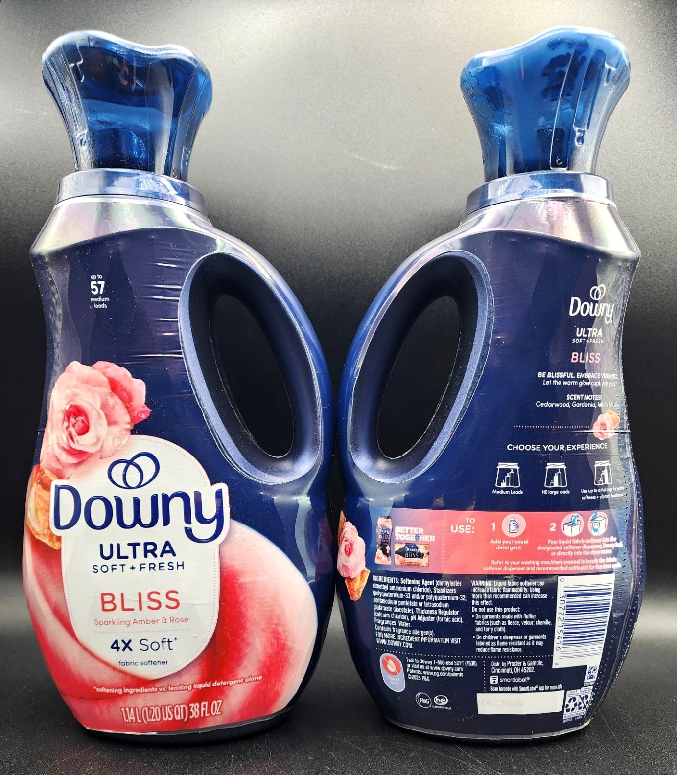2 Downy ULTRA BLISS Sparking Amber & Rose Fabric Conditioner Softener 38 oz Ea