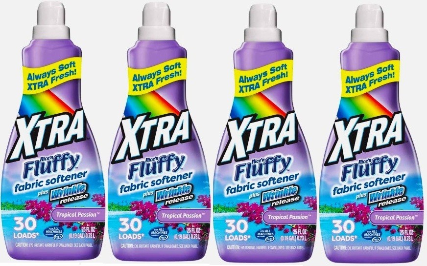 4 Pack- XTRA Tropical Passion Nice N Fluffy Fabric Softener 25 Fl. Oz. (Each)